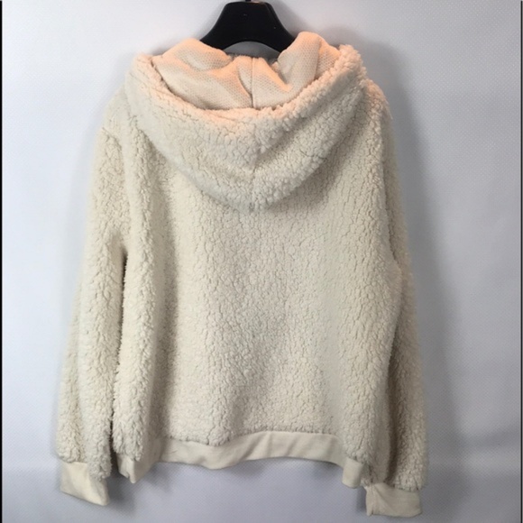 Fuzzy Cream Sherpa Quarter Zip Pullover Hoodie - Picture 4 of 4